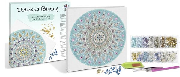 Produktbild: Diamond Painting "Diamantane Mandala Set 5", hellblau / taupe / wei&szlig;