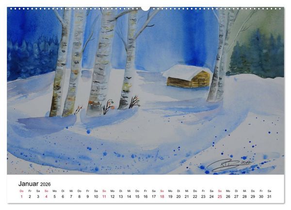 Produktbild: Landschafts-Aquarelle 2026 Roswita Ilona Baumann (hochwertiger Premium Wandkalender 2026 DIN A2 quer), Kunstdruck in Hochglanz