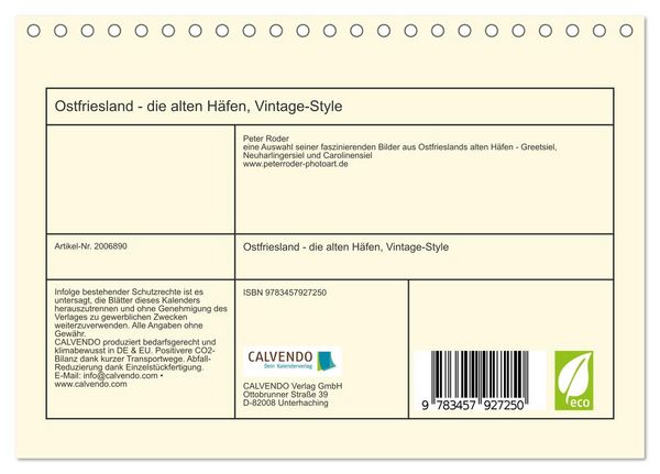 Produktbild: Ostfriesland - die alten H&auml;fen, Vintage-Style (Tischkalender 2026 DIN A5 quer), CALVENDO Monatskalender