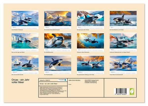 Produktbild: Orcas - ein Jahr voller Meer (Wandkalender 2026 DIN A3 quer), CALVENDO Monatskalender