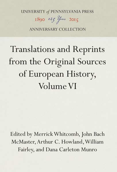 Produktbild: Translations and Reprints from the Original Sources of European History, Volume VI