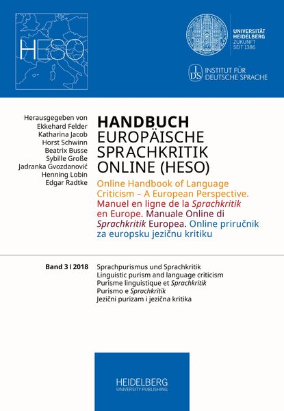 Produktbild: Handbuch Europ&auml;ische Sprachkritik Online (HESO) / Sprachpuri