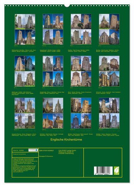 Produktbild: Englische Kirchent&uuml;rme (hochwertiger Premium Wandkalender 2026 DIN A2 hoch), Kunstdruck in Hochglanz