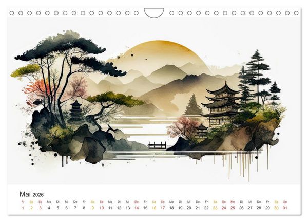 Produktbild: Japan - Aquarell Kunst und Tradition (Wandkalender 2026 DIN A4 quer), CALVENDO Monatskalender