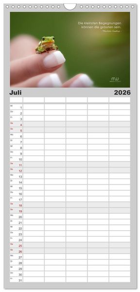 Produktbild: Familienplaner 2026 - Gedanken... Bildkalender mit Spr&uuml;chen mit 5 Spalten (Wandkalender, 21 x 45 cm) CALVENDO