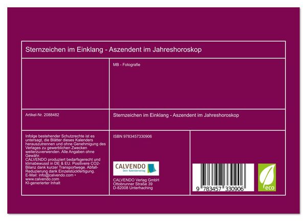 Produktbild: Sternzeichen im Einklang - Aszendent im Jahreshoroskop (Tischkalender 2026 DIN A5 quer), CALVENDO Monatskalender