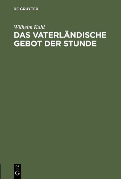 Produktbild: Das vaterl&auml;ndische Gebot der Stunde
