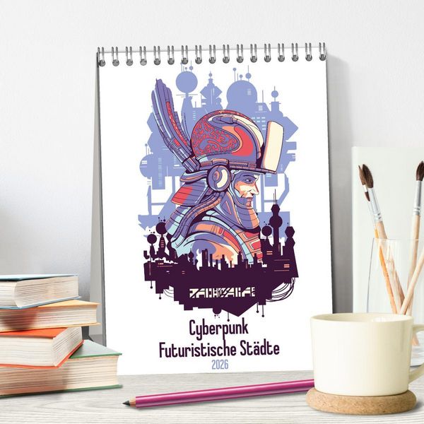 Produktbild: Cyberpunk Futuristische St&auml;dte (Tischkalender 2026 DIN A5 hoch), CALVENDO Monatskalender