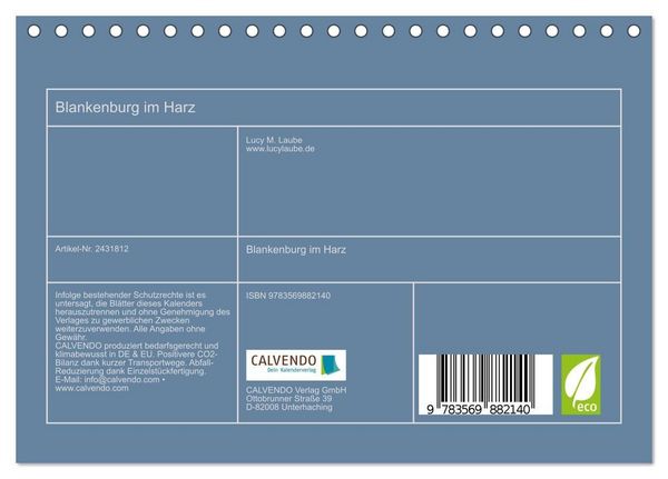 Produktbild: Blankenburg im Harz (Tischkalender 2027 DIN A5 quer), CALVENDO Monatskalender