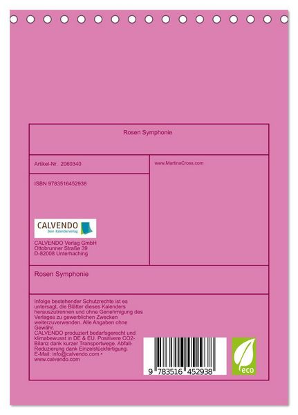 Produktbild: Rosen Symphonie (Tischkalender 2026 DIN A5 hoch), CALVENDO Monatskalender