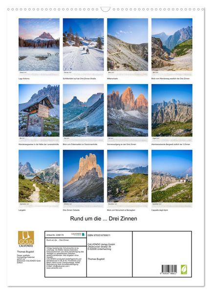 Produktbild: Rund um die... Drei Zinnen (Wandkalender 2027 DIN A2 hoch), CALVENDO Monatskalender