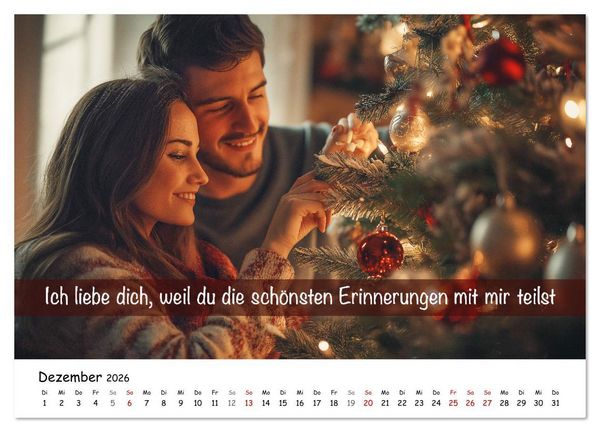 Produktbild: ICH LIEBE DICH - Unsere Liebe in zw&ouml;lf Gr&uuml;nden (hochwertiger Premium Wandkalender 2026 DIN A2 quer), Kunstdruck in Hochglanz