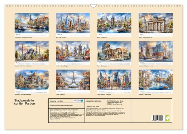 Produktbild: Stadtpoesie in sanften Farben (Wandkalender 2026 DIN A2 quer), CALVENDO Monatskalender