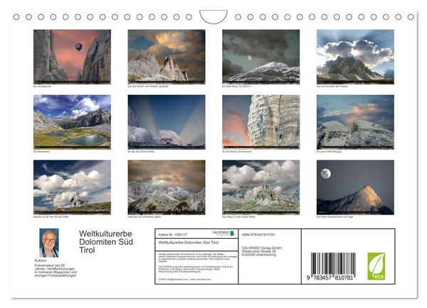 Produktbild: Weltkulturerbe Dolomiten S&uuml;d Tirol (Wandkalender 2026 DIN A4 quer), CALVENDO Monatskalender