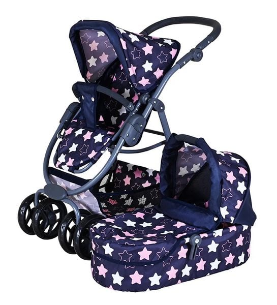 Produktbild: Knorrtoys 90743 - Kombi-Puppenwagen Coco Star Blue Pink, mit Zubeh&ouml;r, umbaubar, Schieberh&ouml;he: 45-80cm