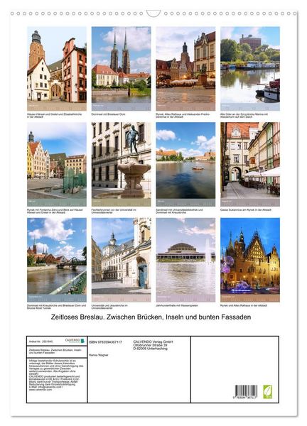 Produktbild: Zeitloses Breslau. Zwischen Br&uuml;cken, Inseln und bunten Fassaden (Wandkalender 2027 DIN A2 hoch), CALVENDO Monatskalender