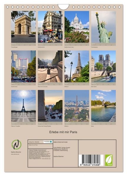 Produktbild: Erlebe mit mir Paris (Wandkalender 2026 DIN A4 hoch), CALVENDO Monatskalender
