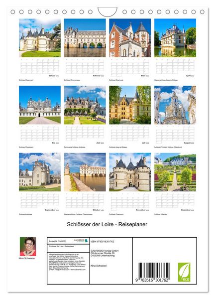 Produktbild: Schl&ouml;sser der Loire - Reiseplaner (Wandkalender 2026 DIN A4 hoch), CALVENDO Monatskalender