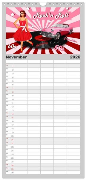 Produktbild: Familienplaner 2026 - Pin-Up Girls im Retro Style by Mausopardia mit 5 Spalten (Wandkalender, 21 x 45 cm) CALVENDO