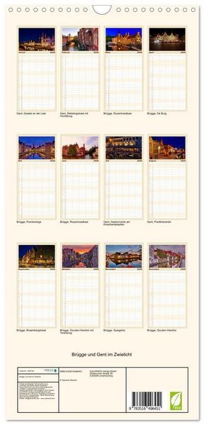 Produktbild: Familienplaner 2026 - Br&uuml;gge und Gent im Zwielicht mit 5 Spalten (Wandkalender, 21 x 45 cm) CALVENDO