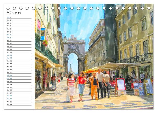 Produktbild: Lissabon - Stadtrundgang in Aquarell-Illustrationen (Tischkalender 2026 DIN A5 quer), CALVENDO Monatskalender