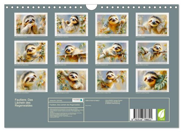 Produktbild: Faultiere. Das L&auml;cheln des Regenwaldes (Wandkalender 2027 DIN A4 quer), CALVENDO Monatskalender