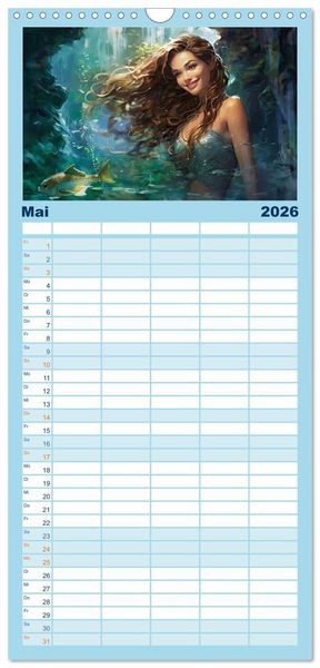 Produktbild: Familienplaner 2026 - Liebliche Meerjungfrauen mit 5 Spalten (Wandkalender, 21 x 45 cm) CALVENDO