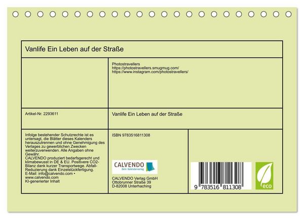 Produktbild: Vanlife Ein Leben auf der Stra&szlig;e (Tischkalender 2027 DIN A5 quer), CALVENDO Monatskalender
