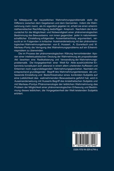 Produktbild: Das Wahrnehmungsproblem und seine Verwandlung in ph&auml;nomenologischer Einstellung