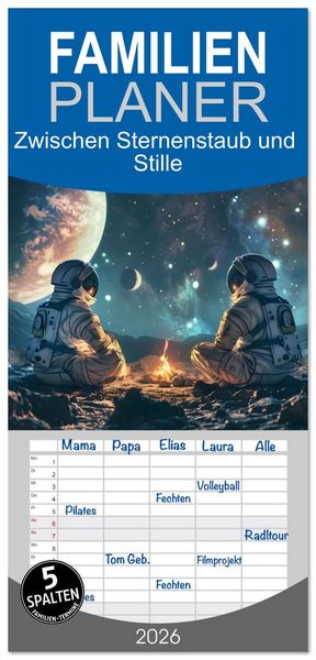 Produktbild: Familienplaner 2026 - Zwischen Sternenstaub und Stille mit 5 Spalten (Wandkalender, 21 x 45 cm) CALVENDO