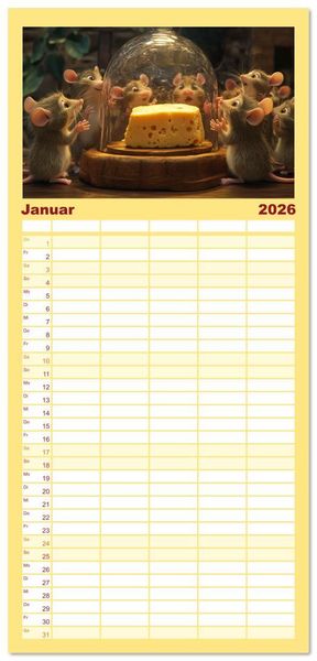Produktbild: Familienplaner 2026 - M&auml;use w&uuml;rden K&auml;se kaufen mit 5 Spalten (Wandkalender, 21 x 45 cm) CALVENDO