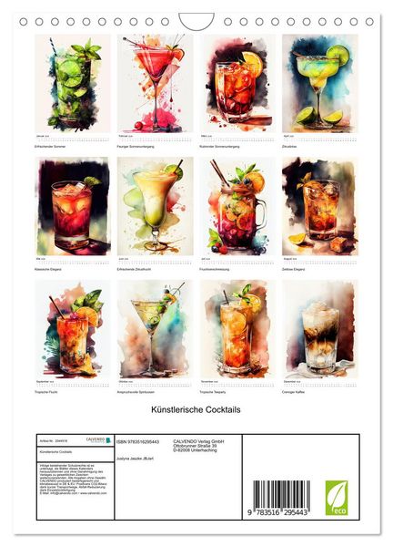 Produktbild: K&uuml;nstlerische Cocktails (Wandkalender 2026 DIN A4 hoch), CALVENDO Monatskalender
