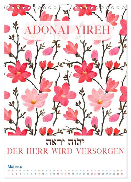 Produktbild: Hebr&auml;ische Namen Gottes aus der Torah (Wandkalender 2026 DIN A4 hoch), CALVENDO Monatskalender