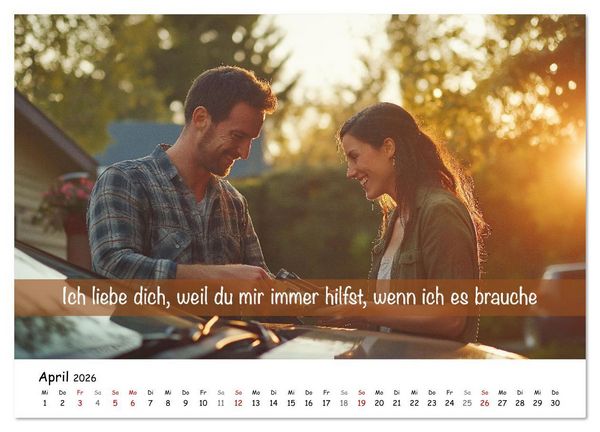 Produktbild: ICH LIEBE DICH - Unsere Liebe in zw&ouml;lf Gr&uuml;nden (hochwertiger Premium Wandkalender 2026 DIN A2 quer), Kunstdruck in Hochglanz