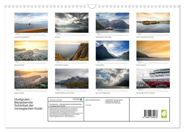 Produktbild: Hurtigruten - Bezaubernde Sch&ouml;nheit der norwegischen K&uuml;ste (Wandkalender 2026 DIN A3 quer), CALVENDO Monatskalender