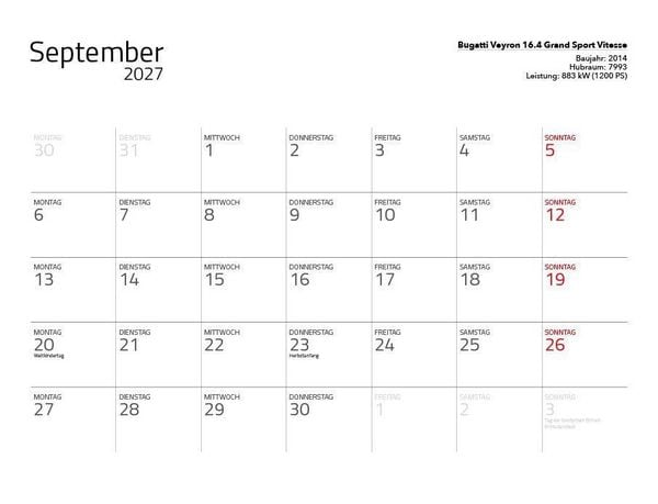 Produktbild: Supersportwagen 2027 &ndash; Eintragkalender