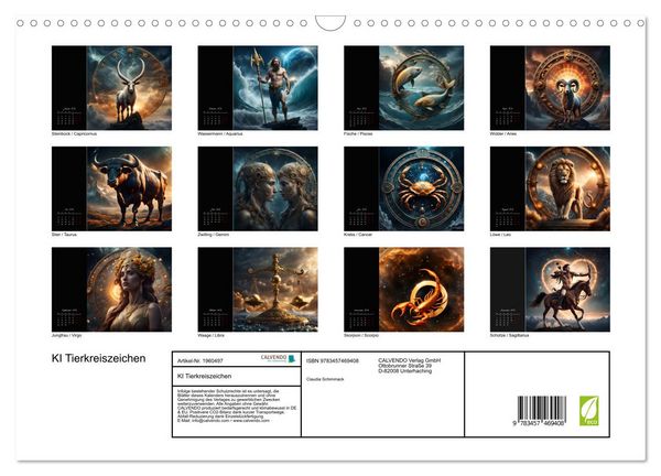 Produktbild: KI Tierkreiszeichen (Wandkalender 2026 DIN A3 quer), CALVENDO Monatskalender