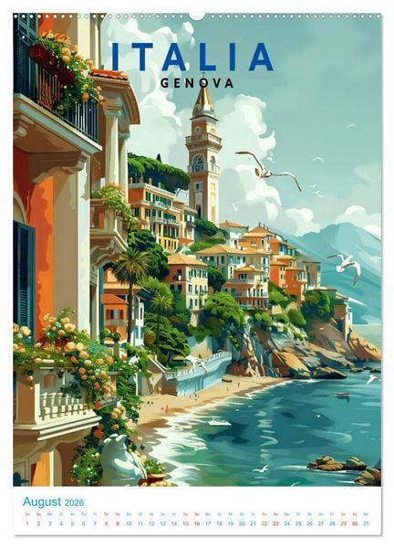 Produktbild: Italien - Old School Poster Style (hochwertiger Premium Wandkalender 2026 DIN A2 hoch), Kunstdruck in Hochglanz