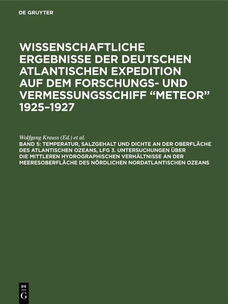 Produktbild: Temperatur, Salzgehalt und Dichte an der Oberfl&auml;che des Atlantischen Ozeans, Lfg 3. Untersuchungen &uuml;ber die mittleren hydrographischen Verh&auml;ltnisse an