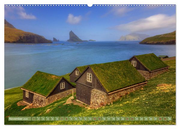 Produktbild: F&auml;r&ouml;er Inseln - Wo Schafe tanzen und die Natur im Winde fliegt (hochwertiger Premium Wandkalender 2026 DIN A2 quer), Kunstdruck in Hochglanz
