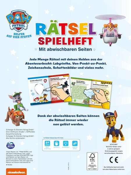 Produktbild: PAW Patrol Rätselspielheft mit Stift und abwischbaren Seiten