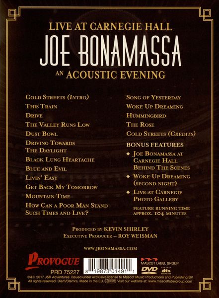 Produktbild: Joe Bonamassa - Live At Carnegie Hall - An Acoustic Evening [2 DVDs]