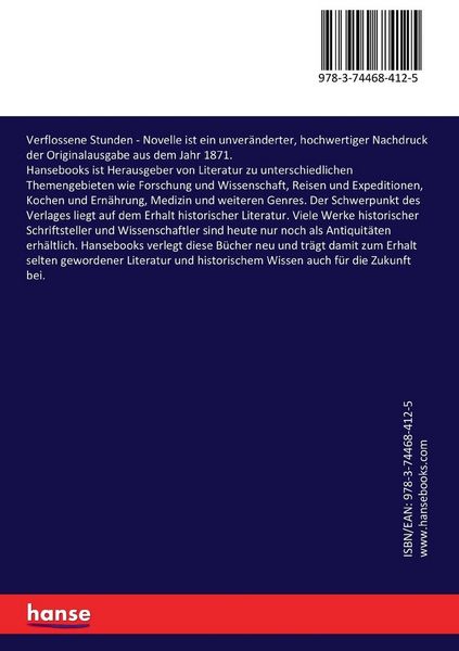 Produktbild: Verflossene Stunden - Novelle