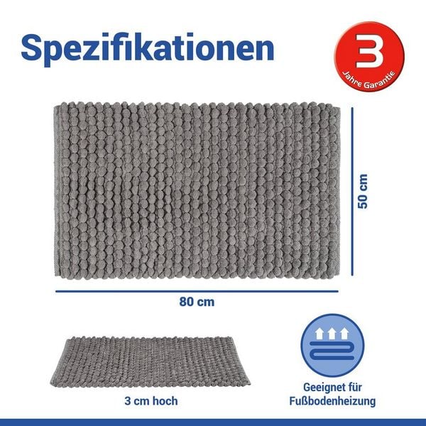 Produktbild: Badteppich Mod. Solivo Grau, 50 x 80 cm, rutschfest und waschbar bis 30 &deg;C