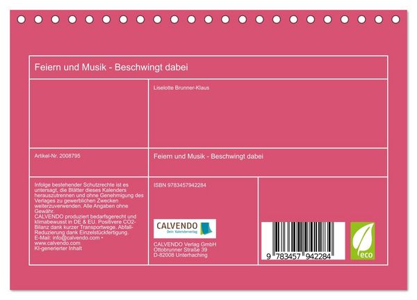 Produktbild: Feiern und Musik - Beschwingt dabei (Tischkalender 2026 DIN A5 quer), CALVENDO Monatskalender