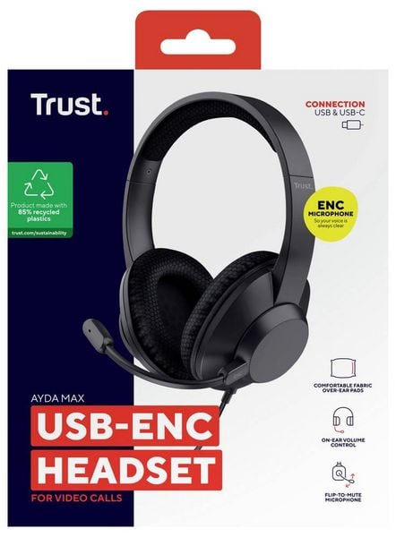Produktbild: Trust Trust Ayda Max - Headset - On-Ear - kabelgebunden Kopfh&ouml;rer-Audiochip kabelgebunden Schwarz Noise Cancelling