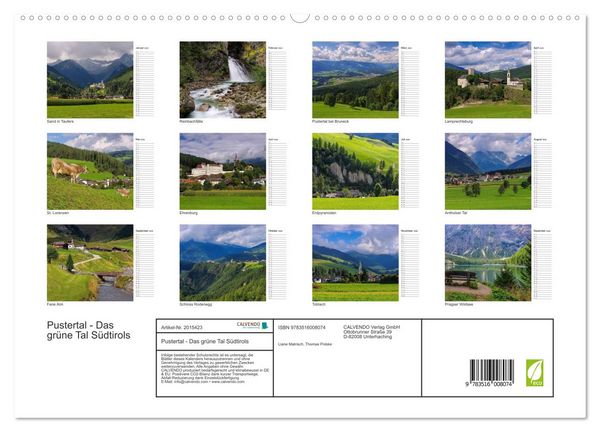 Produktbild: Pustertal - Das gr&uuml;ne Tal S&uuml;dtirols (hochwertiger Premium Wandkalender 2026 DIN A2 quer), Kunstdruck in Hochglanz