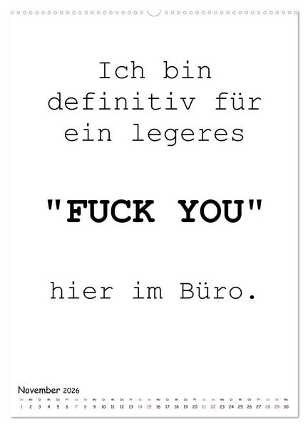 Produktbild: Typo-Kalender f&uuml;r das B&uuml;ro. Gemeine und lustige Spr&uuml;che (Wandkalender 2026 DIN A2 hoch), CALVENDO Monatskalender