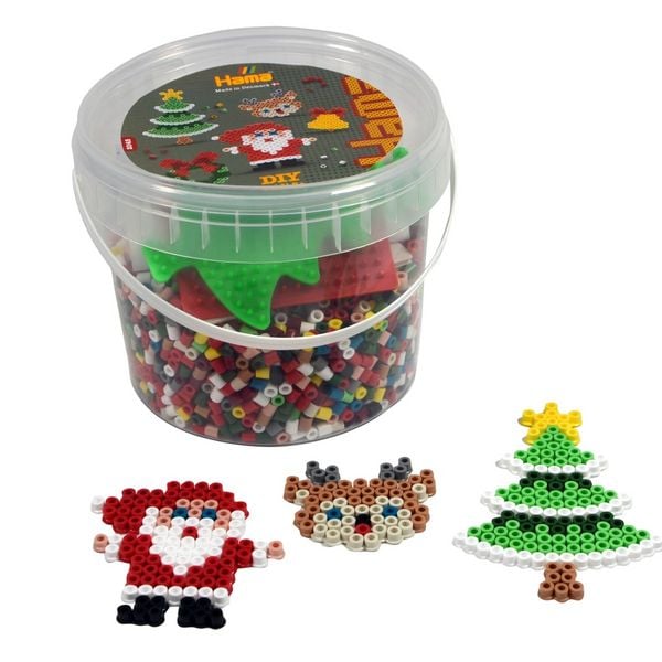 Produktbild: Hama 2045 - DIY B&uuml;gelperlen midi 5+, Weihnachten, Eimer, ca. 4000 B&uuml;gelperlen & Stiftplatten