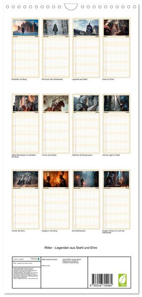 Produktbild: Familienplaner 2026 - Ritter - Legenden aus Stahl und Ehre mit 5 Spalten (Wandkalender, 21 x 45 cm) CALVENDO